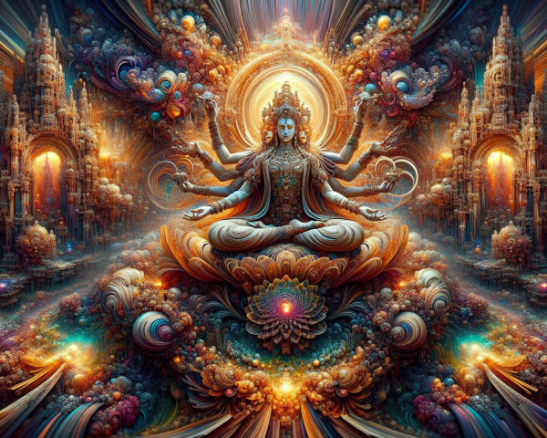 Multi-Armed Deity on Lotus in Cosmic Landscape