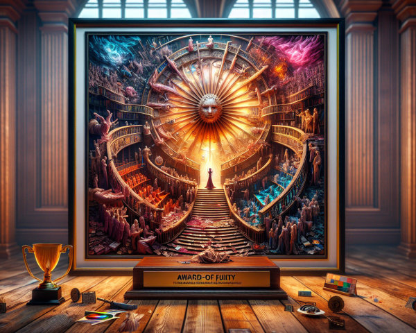 Intricate Frame with Vibrant Surreal Scene and Elements