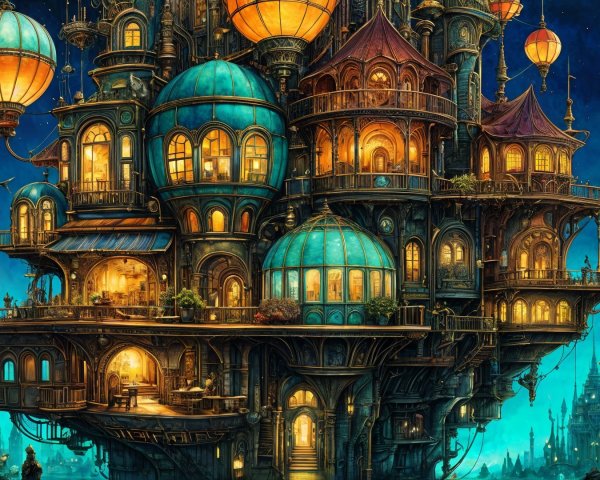 Floating City with Colorful Domes and Turrets