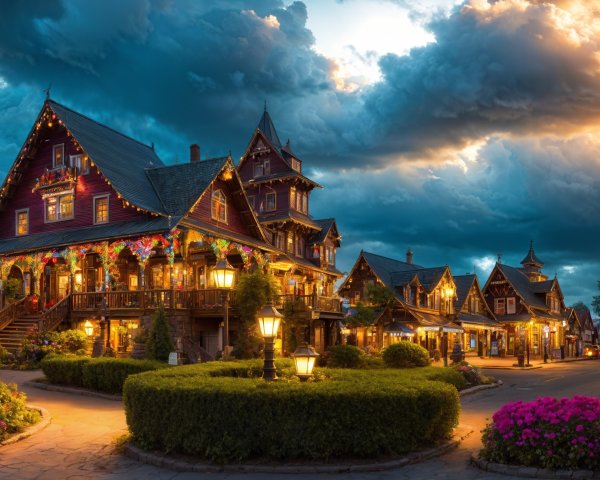 Charming Victorian Street Scene at Dusk
