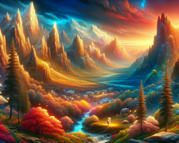 Majestic Mountains and Autumn Valley at Sunset
