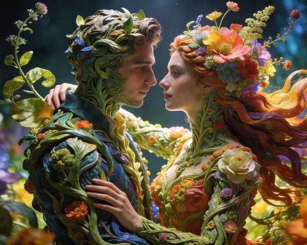 Vibrant Portrait of Couple in Floral Environment