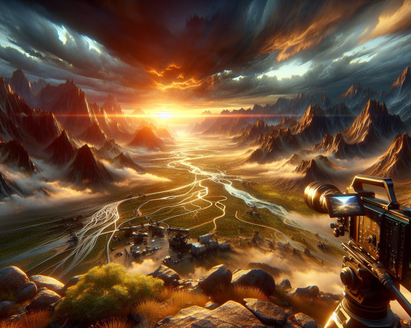 Dramatic Mountain Landscape at Sunset with Mist