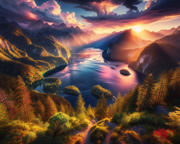 Serene Lake and Majestic Mountains at Sunset