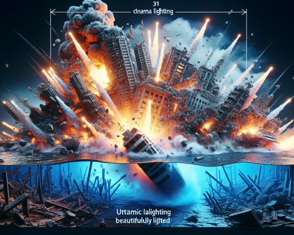 City Under Siege with Explosions and Turbulent Ocean