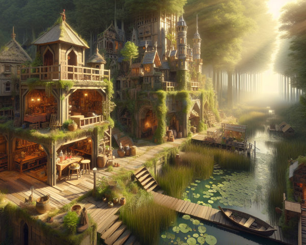Whimsical Treehouse Village in a Lush Forest