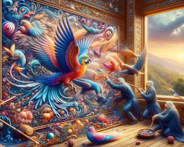Majestic Parrot Mural with Vibrant Surroundings