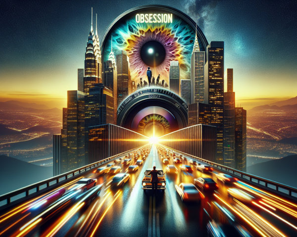 Futuristic cityscape at sunset with vibrant skyscrapers