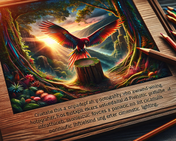 Vibrant Parrot Artwork in a Lush Forest Setting