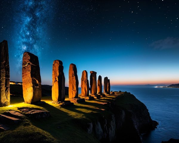 Ancient Standing Stones Silhouette at Twilight Sky