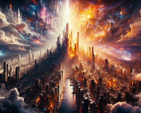 Futuristic cityscape with vibrant colors and skyscrapers