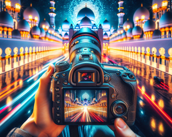 Nighttime Cityscape with Illuminated Traditional Architecture