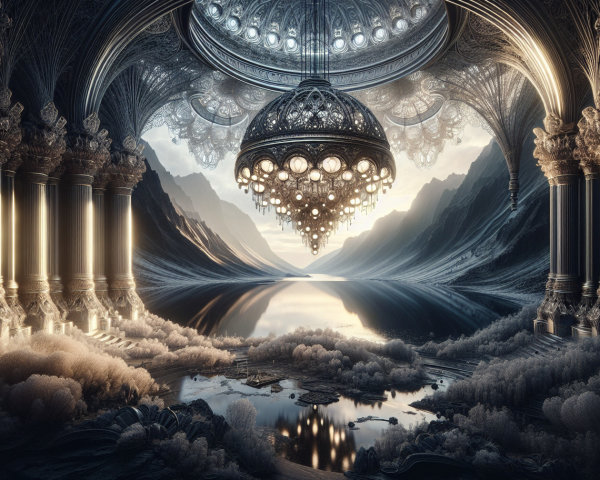 Ethereal Landscape with Majestic Columns and Water