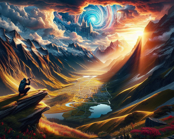 Surreal Landscape with Mountains and Fantastical City