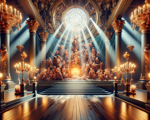 Grand Hall with Stained-Glass Dome and Sculptures