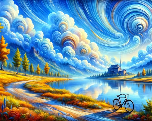 Vibrant Landscape with Lake and Autumn Trees