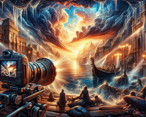 Fantasy Landscape with Sunset and Serene Waterway