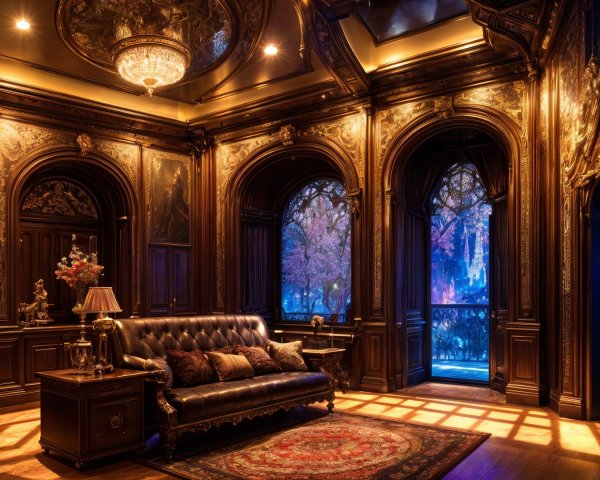 Opulent Dimly Lit Room with Luxurious Decor