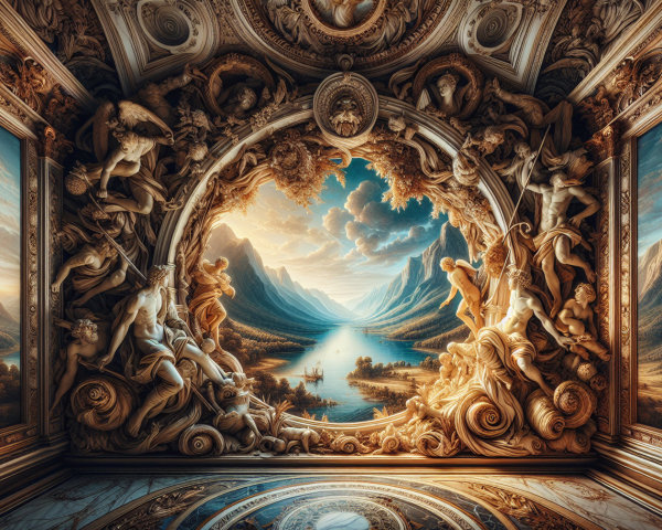 Ornate Interior with Serene Landscape View