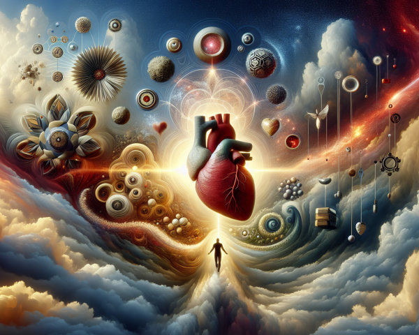 Surreal Landscape with Heart Symbolizing Life and Emotion