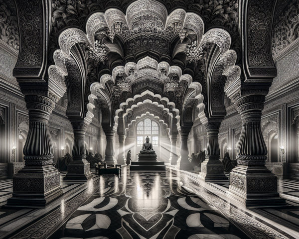Opulent Palace Interior with Intricate Architectural Details