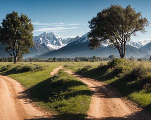 Serene Landscape with Winding Paths and Mountains
