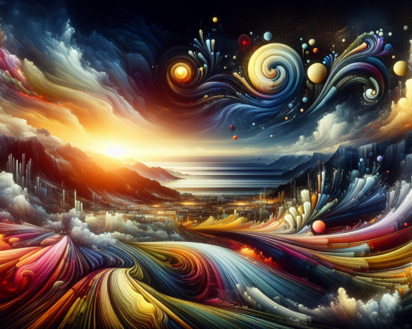 Vibrant Landscape with Colorful Sunset and Clouds