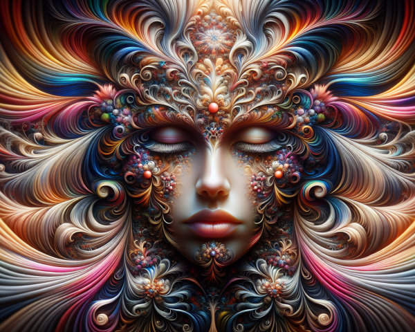 Surreal Face Artwork with Vibrant Patterns and Colors