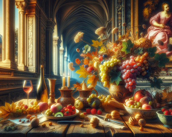 Lavish Still-Life with Fruit and Decorative Elements