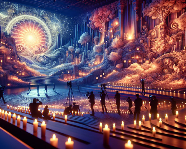 Surreal Fantasy Scene with Vibrant Colors and Columns