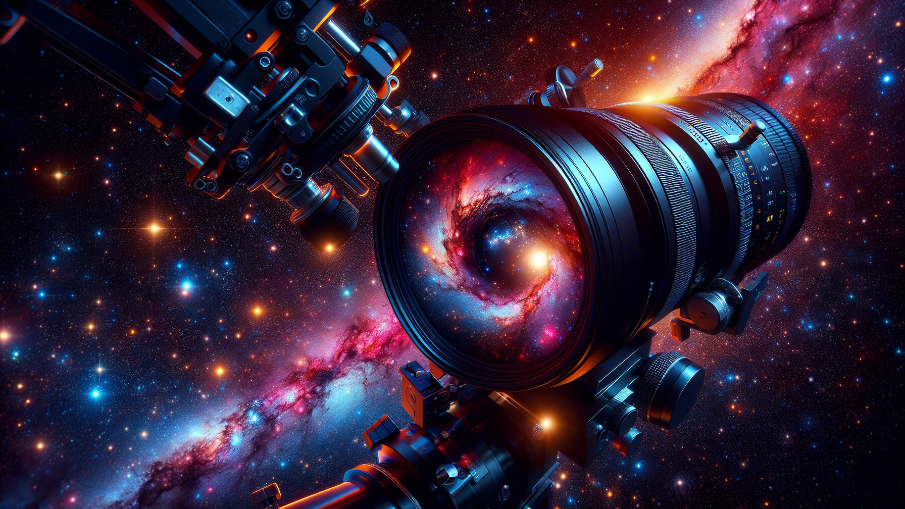 Futuristic Camera Lens Against Cosmic Backdrop