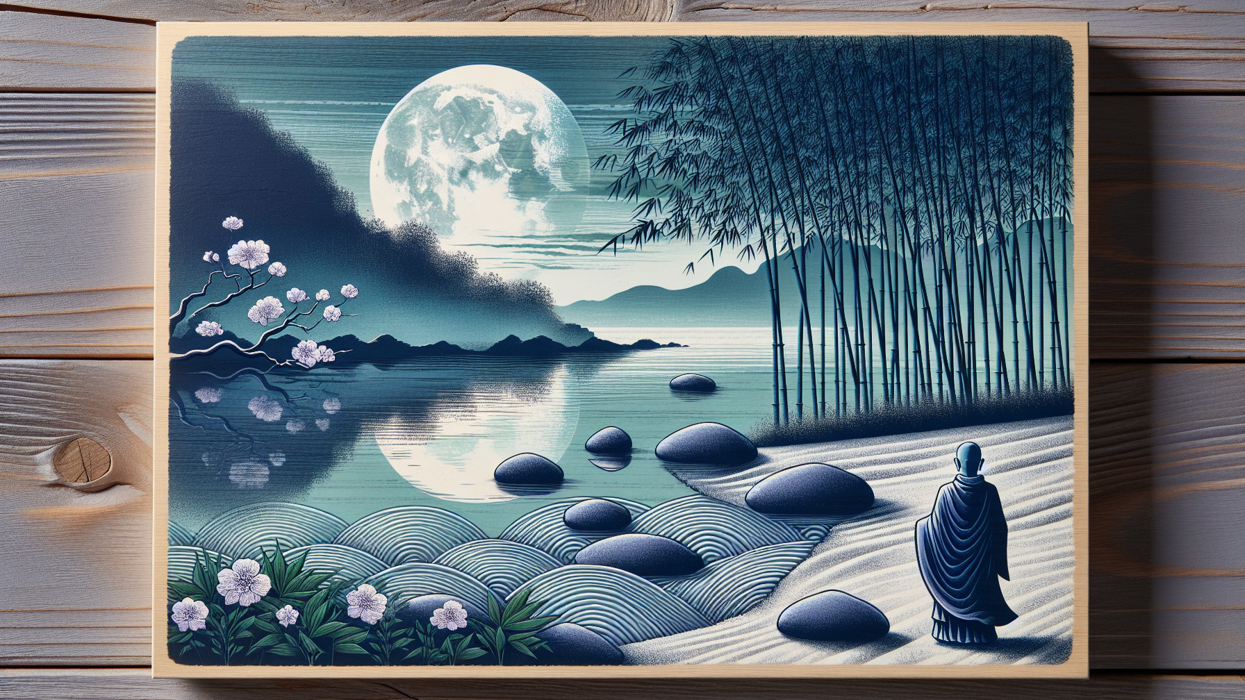 Tranquil Lake Landscape Under Full Moonlight