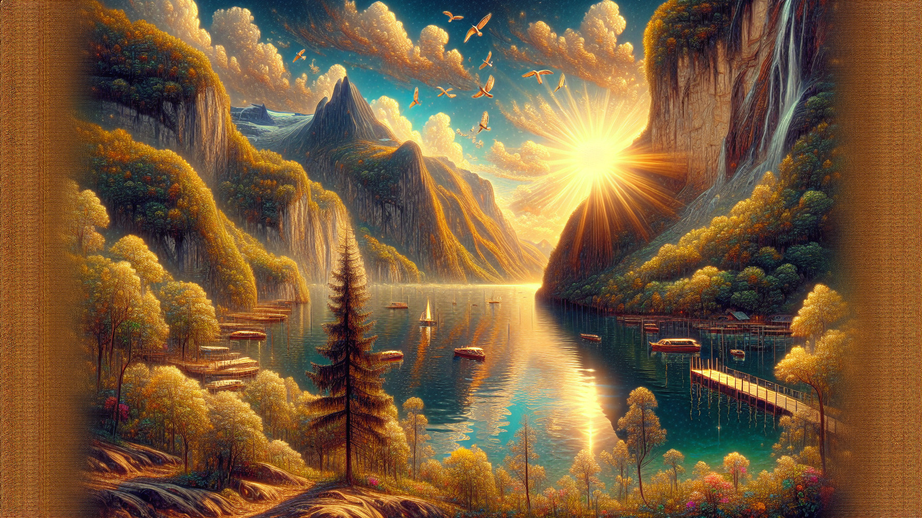 Tranquil Fjord Landscape with Mountains and Sunrise