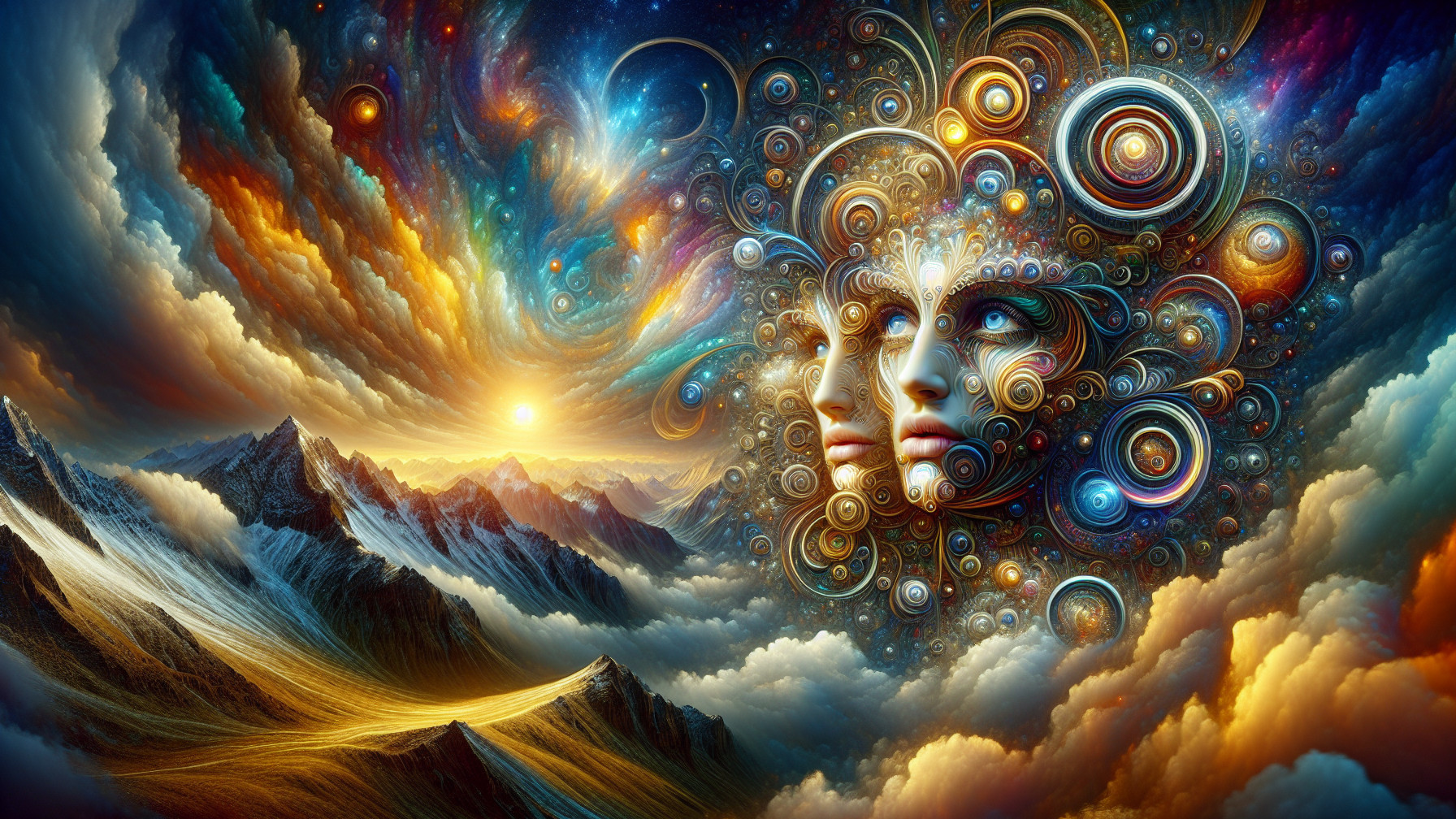 Surreal Landscape with Vibrant Clouds and Mountains