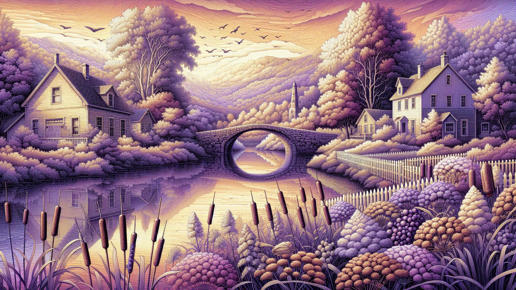 Serene Landscape with Houses and Tranquil River