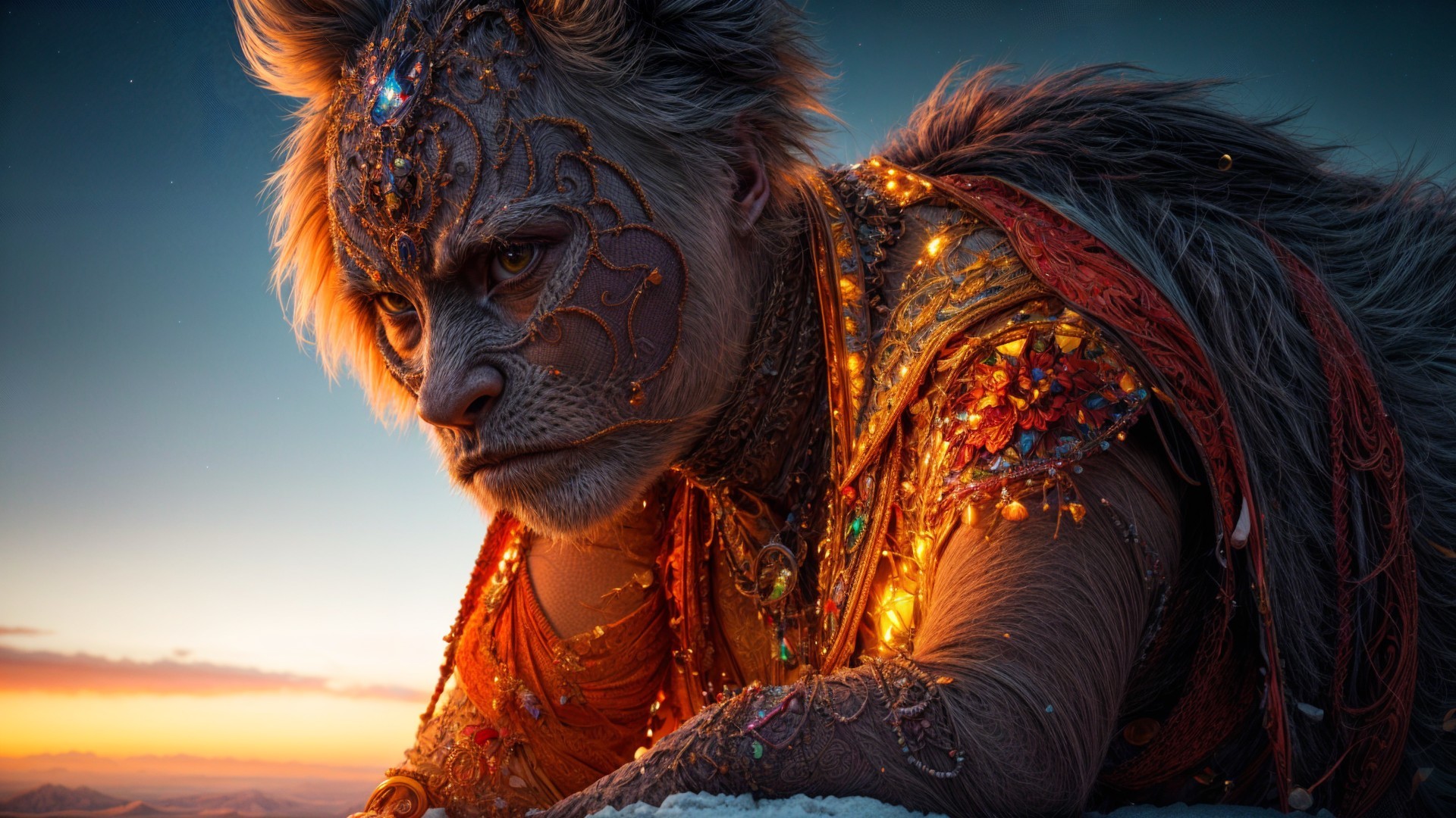 Majestic Feline Creature in Jewel-Encrusted Garments