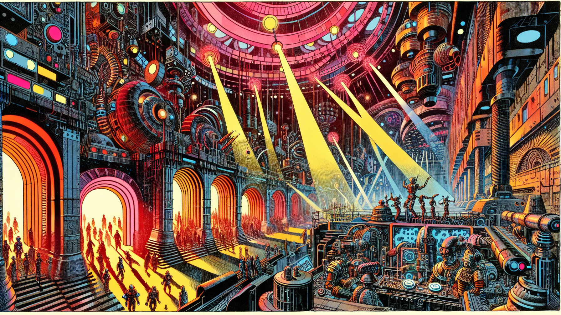 Futuristic interior with intricate machinery and light