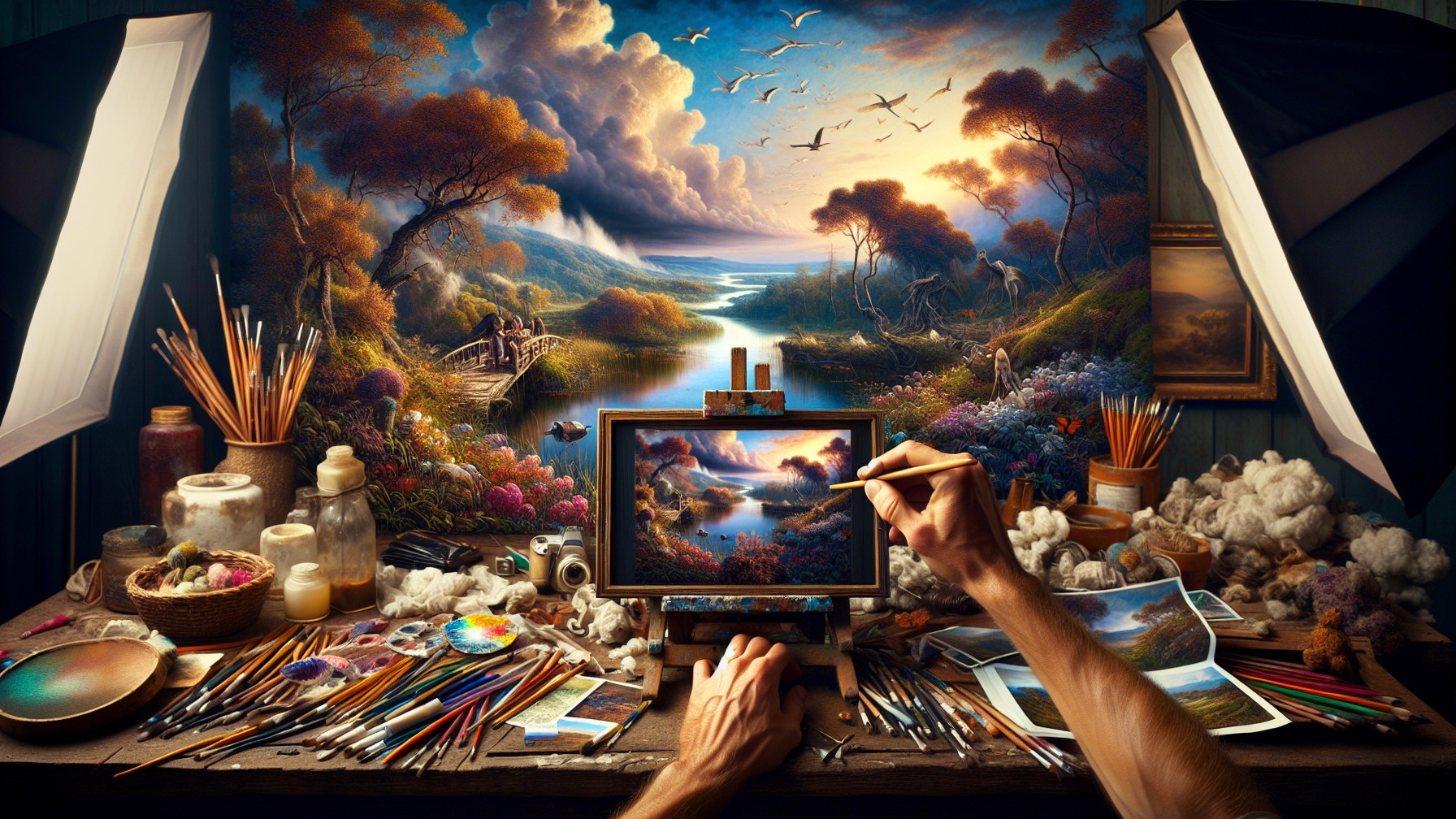 Vibrant Artist Studio with Colorful Supplies and Art