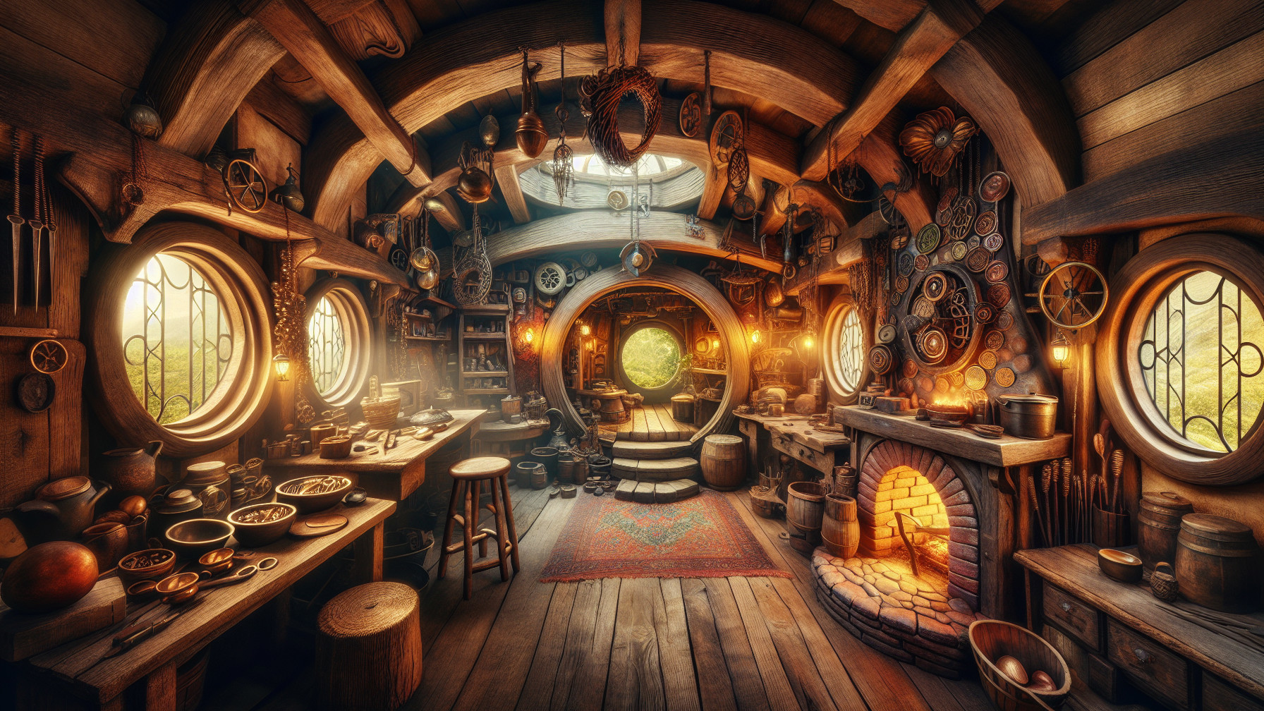 Cozy Rustic Hobbit Hole Interior with Warm Features