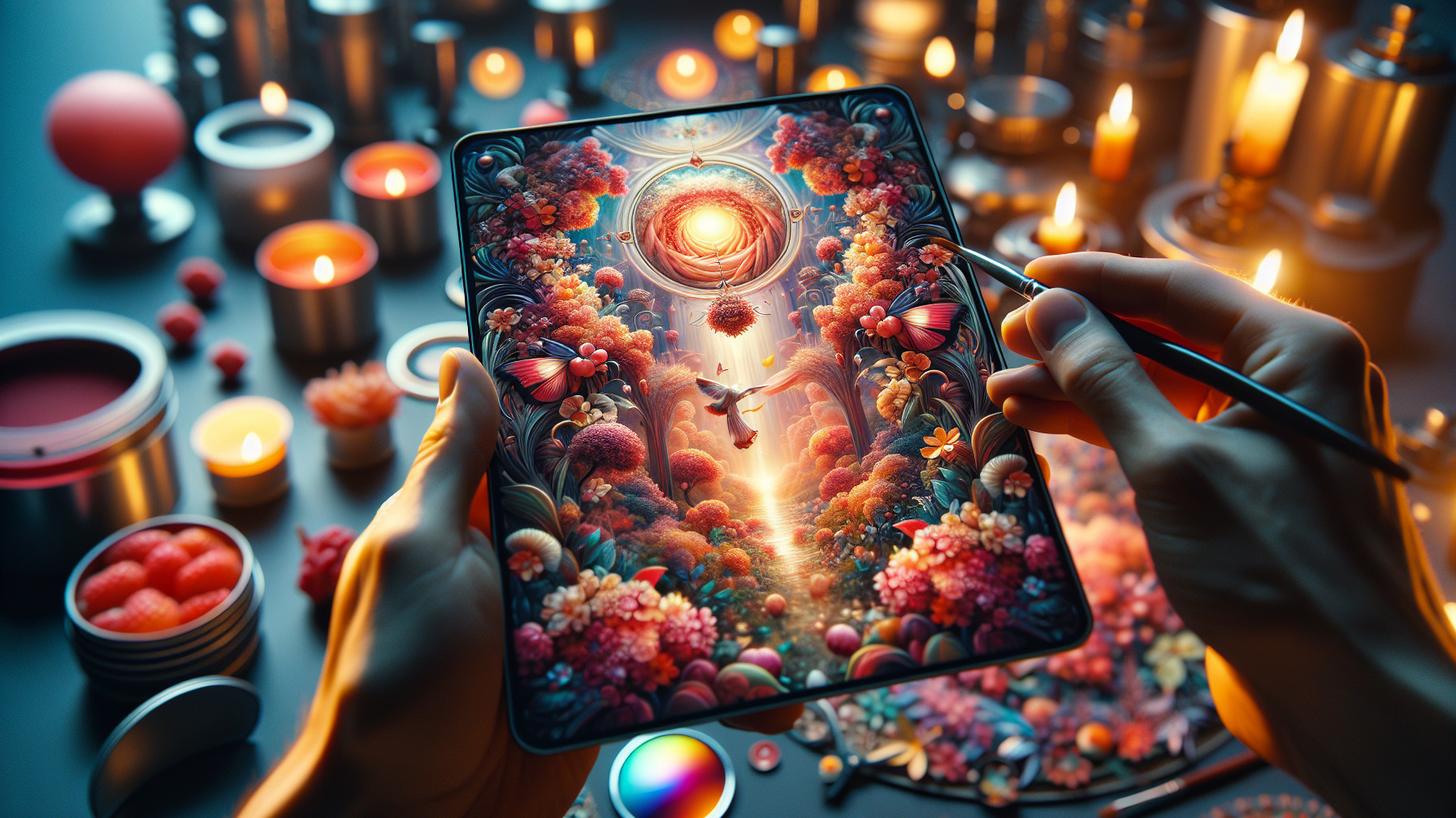 Surreal Vibrant Landscape with Colorful Flora and Light