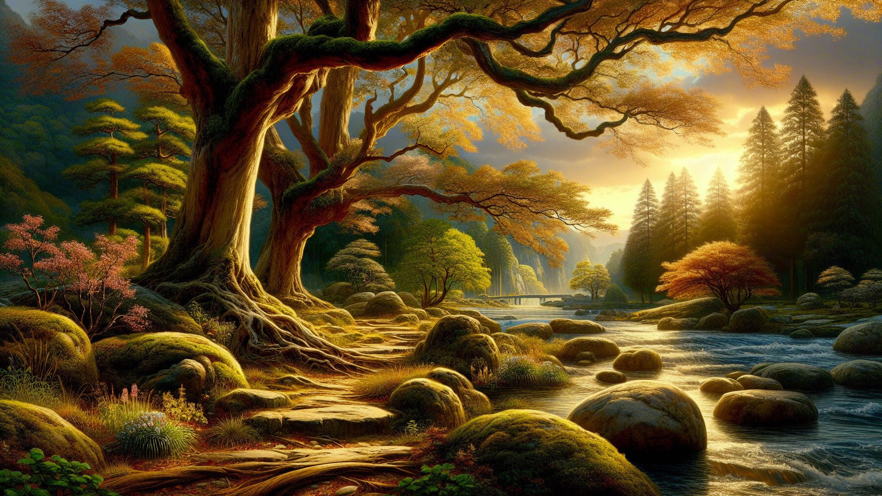 Serene landscape with winding river and vibrant forest