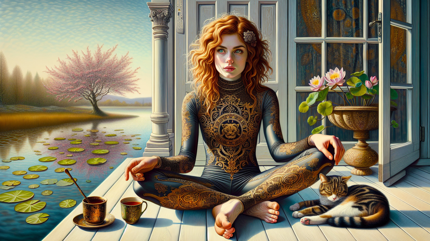 Young Woman with Body Art on a Tranquil Porch
