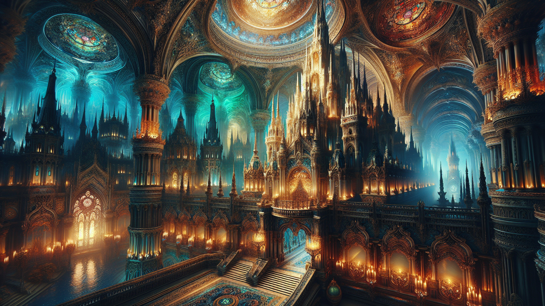 Underground Palace with Intricate Architecture and Lights