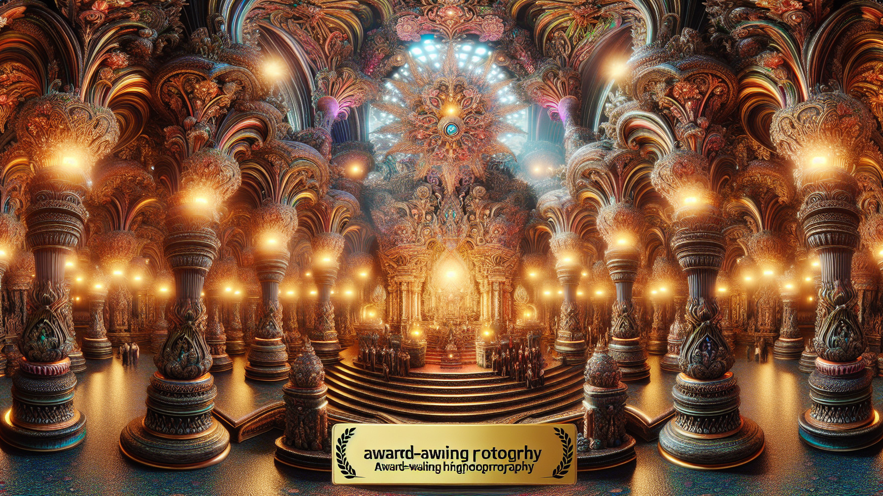 Ornate Interior with Intricate Pillars and Vibrant Colors