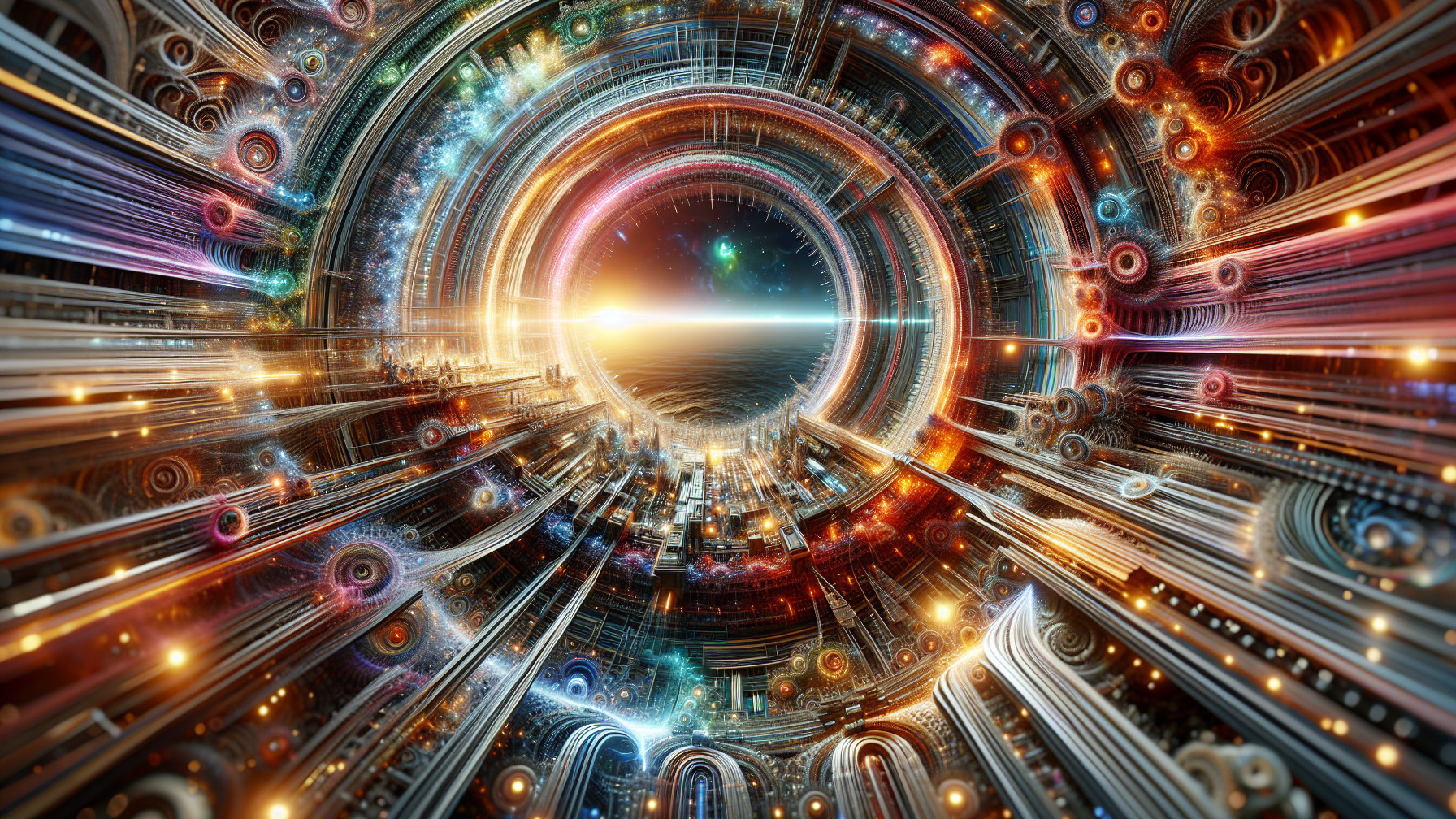 Vibrant Cosmic Tunnel with Intricate Patterns and Light
