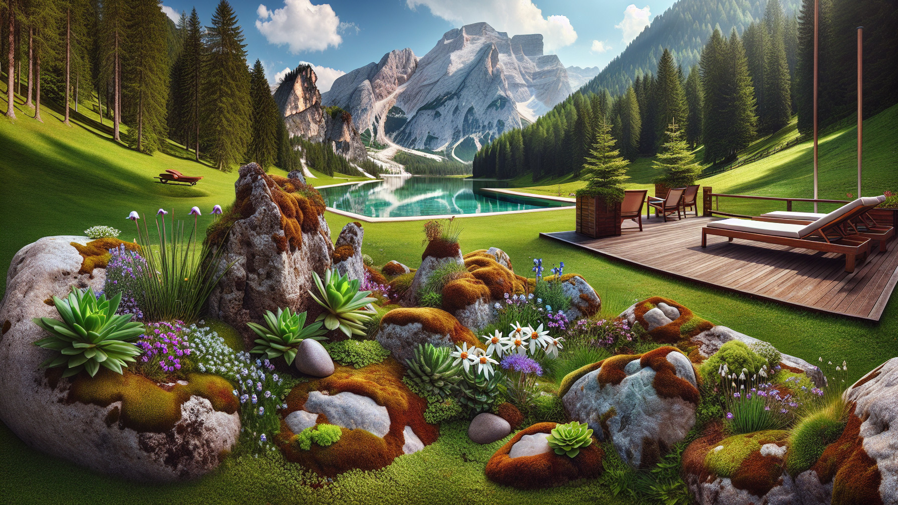 Serene Landscape with Lake and Majestic Mountains