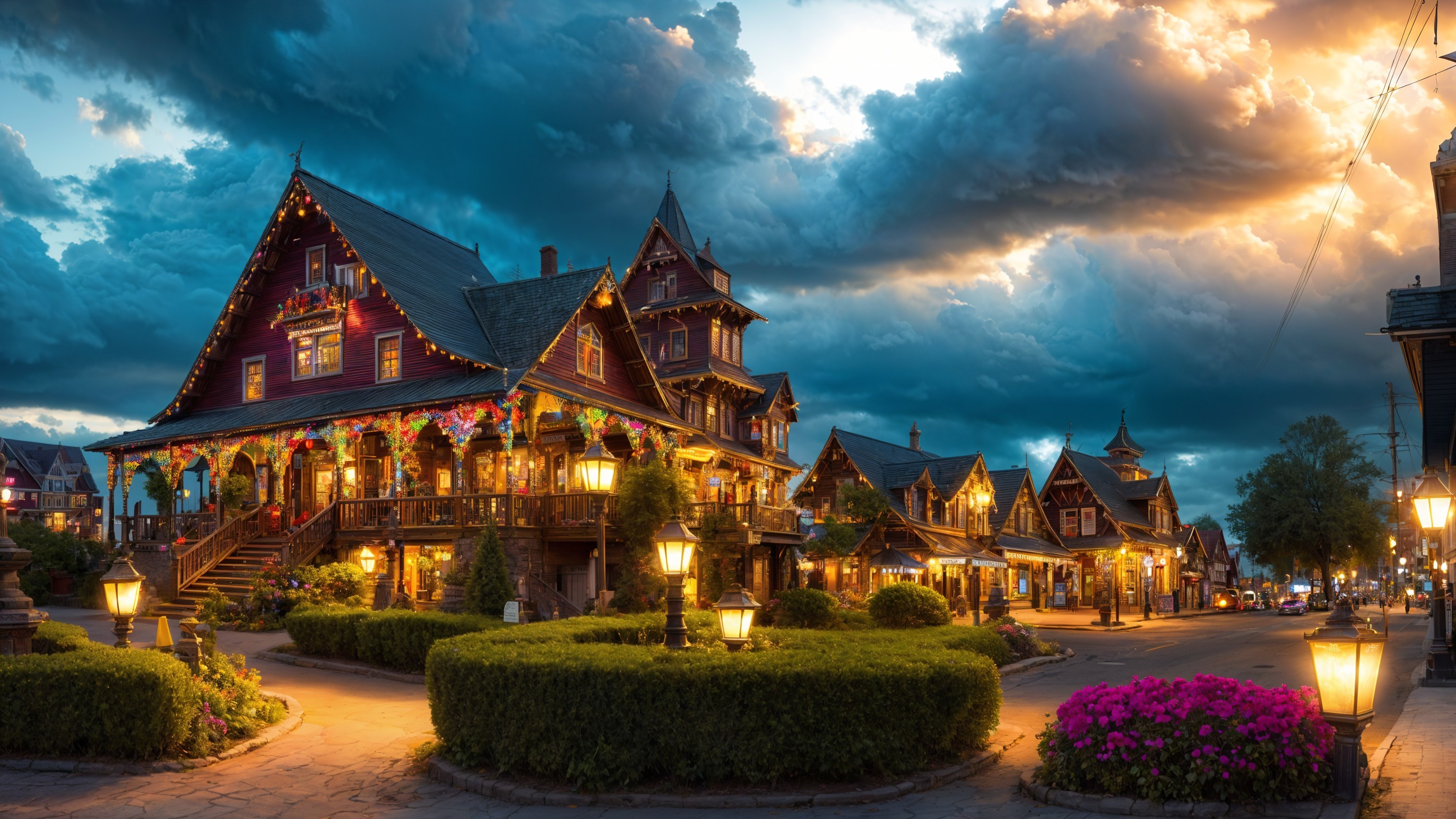 Charming Victorian Street Scene at Dusk
