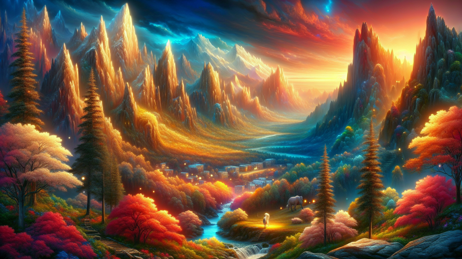 Majestic Mountains and Autumn Valley at Sunset