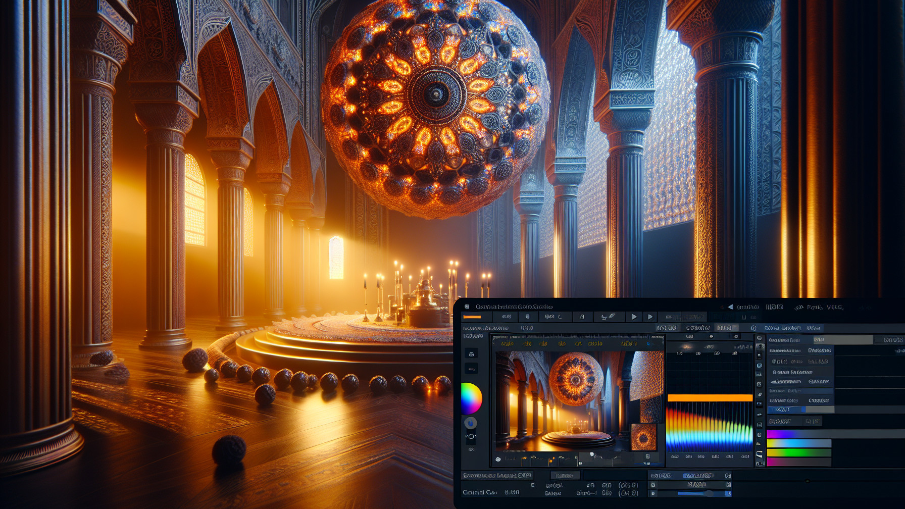 Lavish Grand Hall Interior with Intricate Chandelier