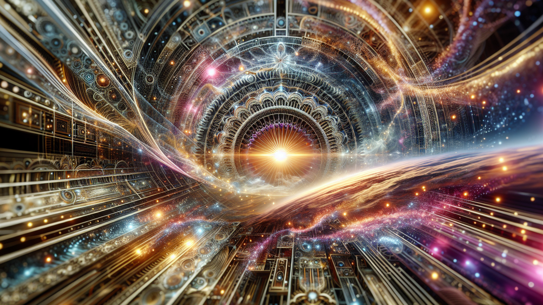 Vibrant Cosmic Vortex with Geometric Patterns and Light